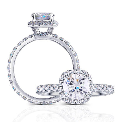 925 Sterling Silver Round Cut Halo CZ Diamond Engagement Ring