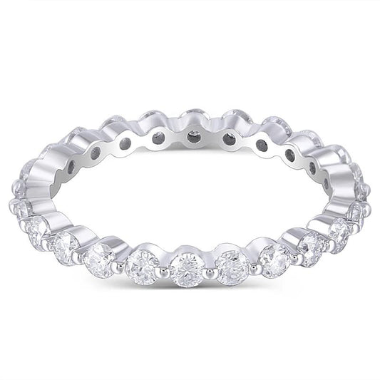 925 Sterling Silver Round Cut CZ Eternity Wedding Band