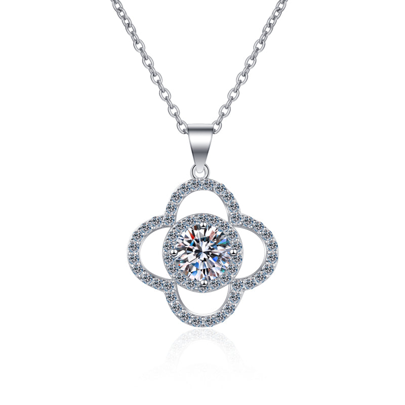 925 Sterling Silver Round Cut CZ Leaf Clover Necklace