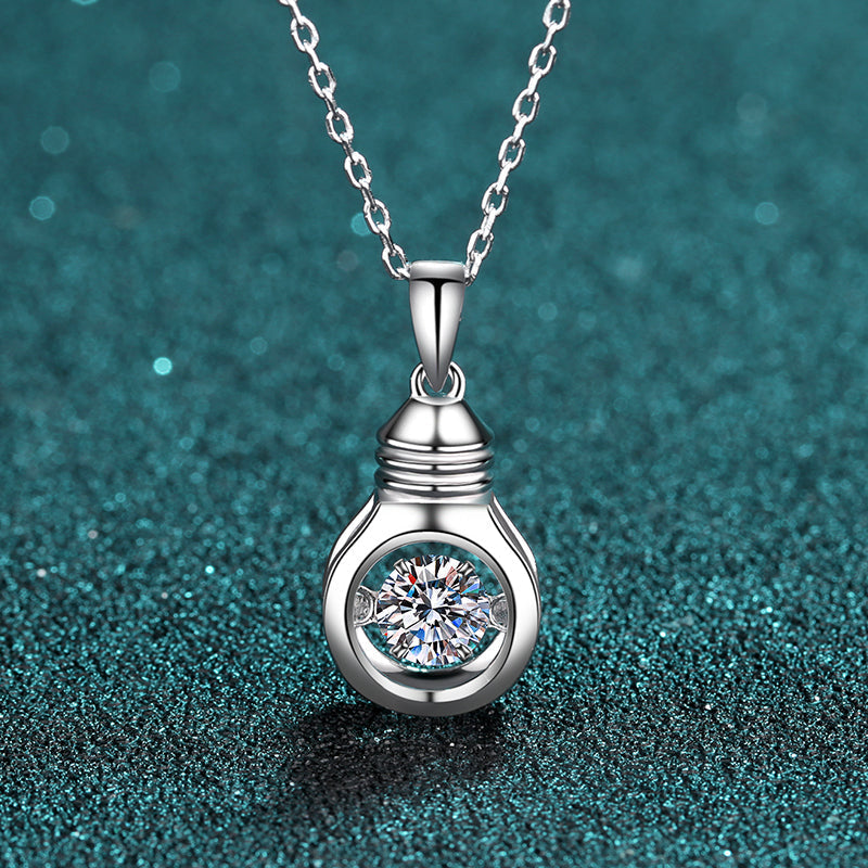 925 Sterling Silver Round Cut CZ Bulb Shaped Dancing Pendant Necklace