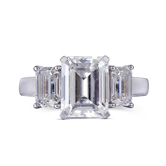 925 Sterling Silver Emerald Cut CZ Diamond Three Stone Ring for women