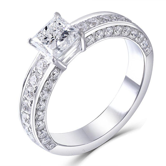 925 Sterling Silver Princess Cut Pave CZ Diamond Ring