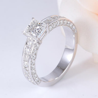 925 Sterling Silver Princess Cut Pave CZ Diamond Ring