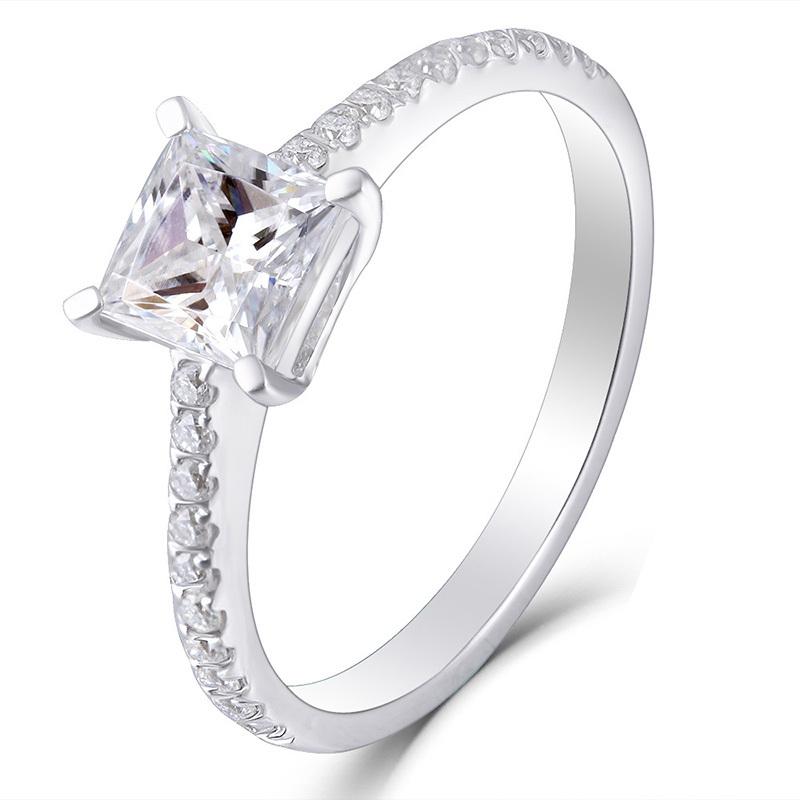 925 Sterling Silver Princess Cut Pave CZ Ring