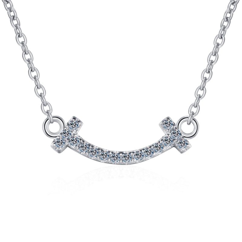 925 Sterling Silver Round Cut CZ Diamond Smiley Necklace