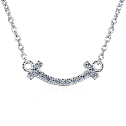 925 Sterling Silver Round Cut CZ Diamond Smiley Necklace