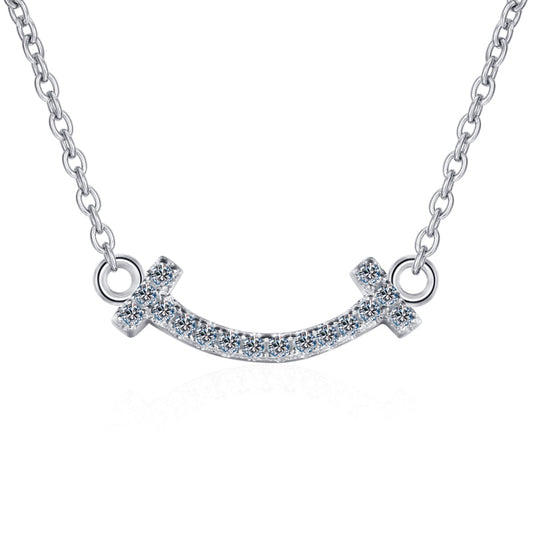 925 Sterling Silver Round Cut CZ Diamond Smiley Necklace