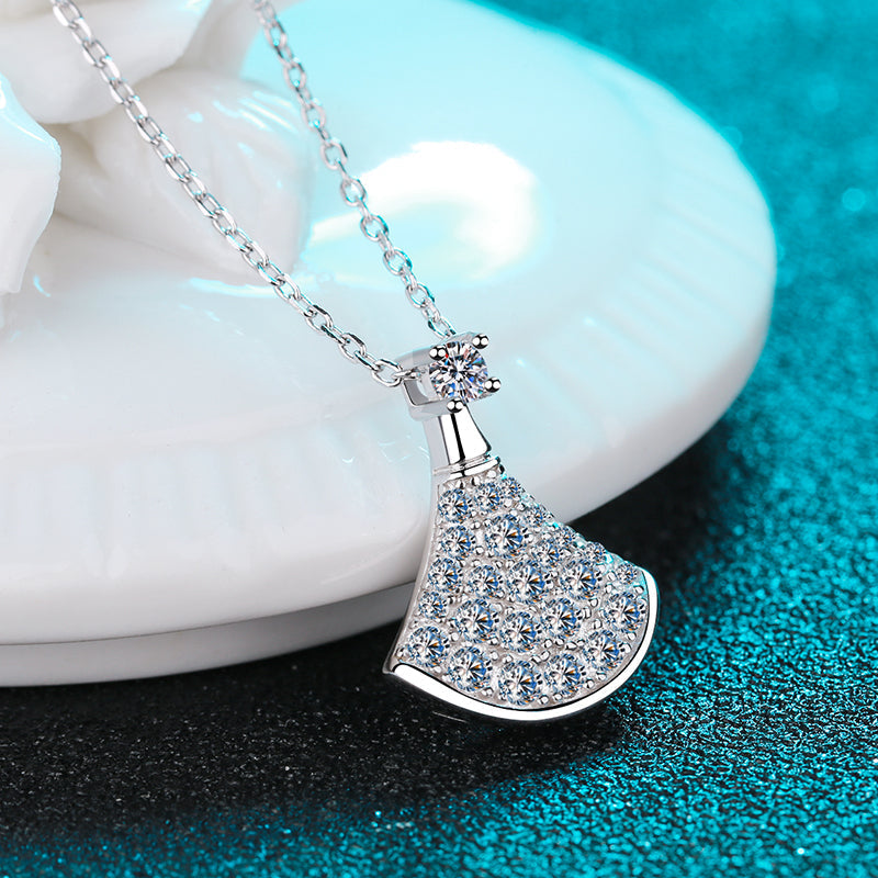 925 Sterling Silver Round Cut CZ Small Skirt Pendant Necklace