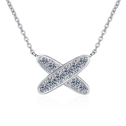 925 Sterling Silver Round Cut CZ Diamond X-shaped Pendant Necklace