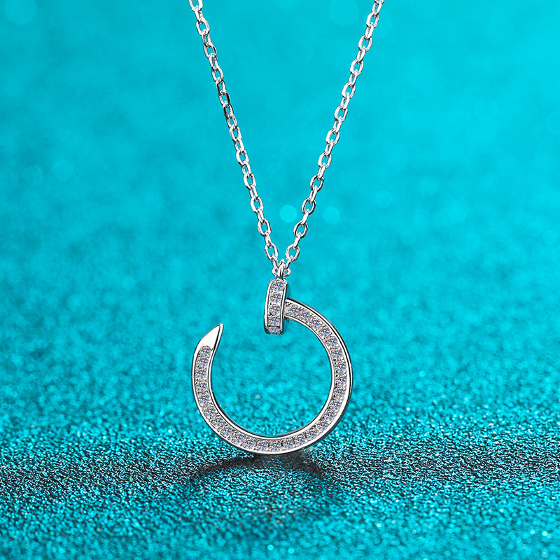 925 Sterling Silver Round Cut CZ Half moon Pendant Necklace