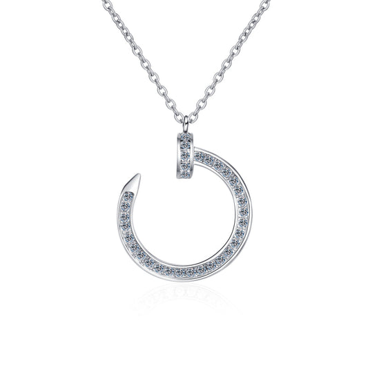 925 Sterling Silver Round Cut CZ Half moon Pendant Necklace