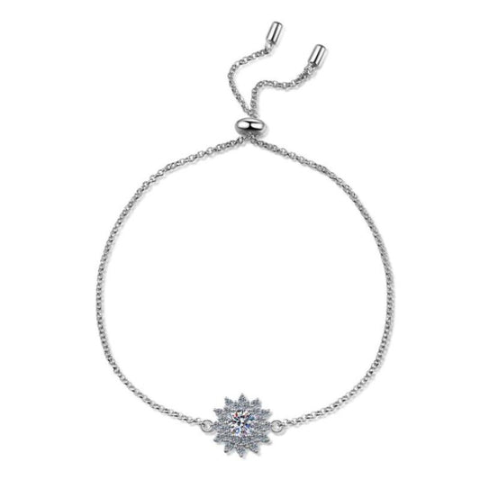 925 Sterling Silver Round Cut CZ Diamond Sunflower Bracelet Adjustable