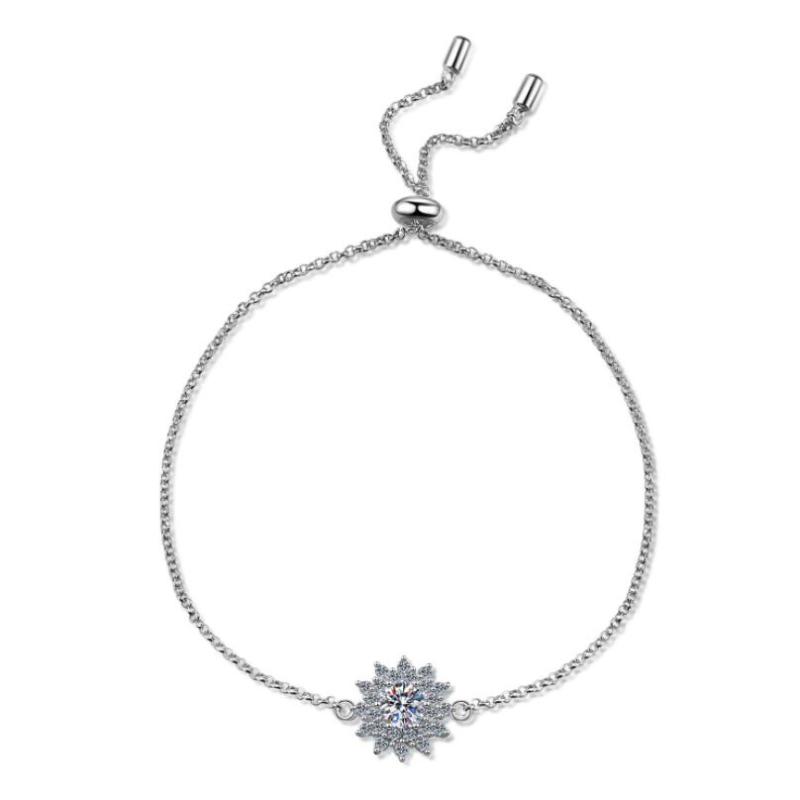 925 Sterling Silver Halo Round Cut 0.5ct CZ Diamond Sunflower Bracelet