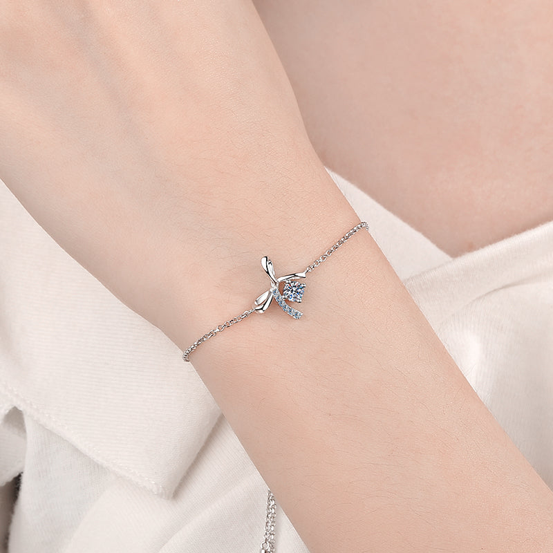 925 Sterling Silver Bow-Knot Round Cut CZ Bracelet