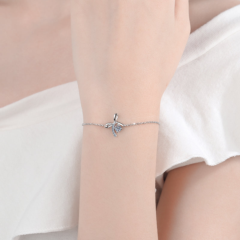 925 Sterling Silver Bow-Knot Round Cut CZ Bracelet