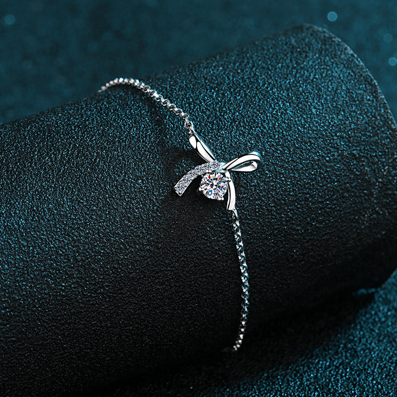 925 Sterling Silver Bow-Knot Round Cut CZ Bracelet