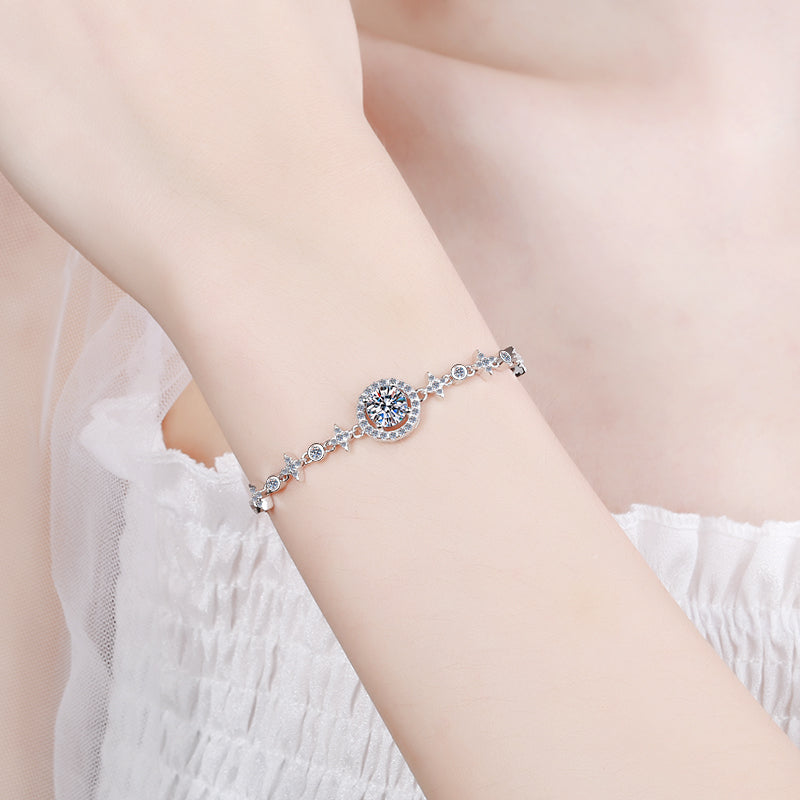 925 Sterling Silver Halo Round Cut CZ Diamond Bracelet