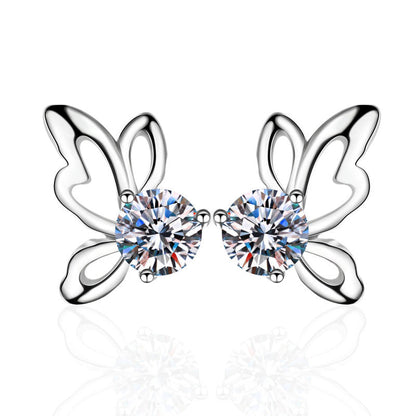 925 Sterling Silver Round Cut Cubic Zirconia Butterfly Earrings