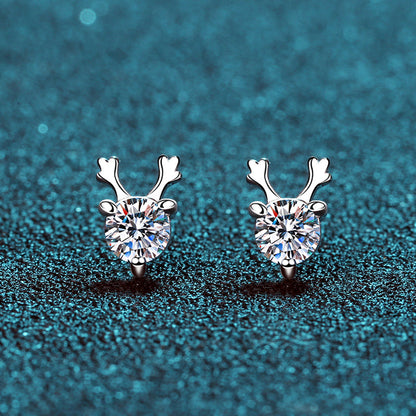 925 Sterling Silver Round Cut Cubic Zirconia Antler Stud Earrings