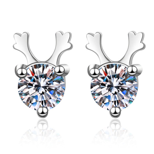 925 Sterling Silver Round Cut Cubic Zirconia Antler Stud Earrings