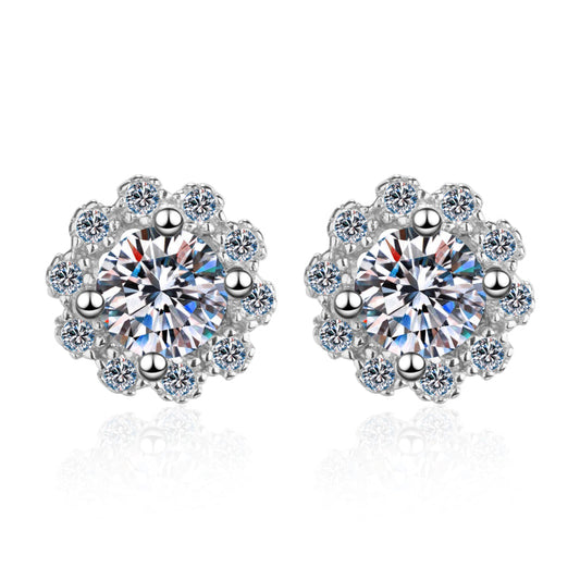 925 Sterling Silver Round Cut Cubic Zirconia Flower Shaped Stud Earrings