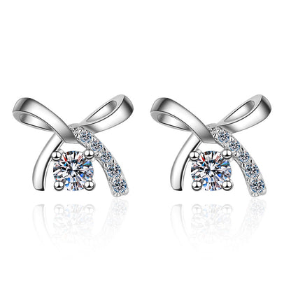 925 Sterling Silver Round Cut Cubic Zirconia Knot Stud Earrings