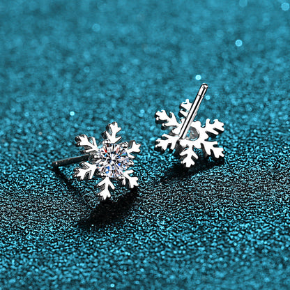 925 Sterling Silver Round Cut 925 Sterling Silver Snowflake Stud Earrings