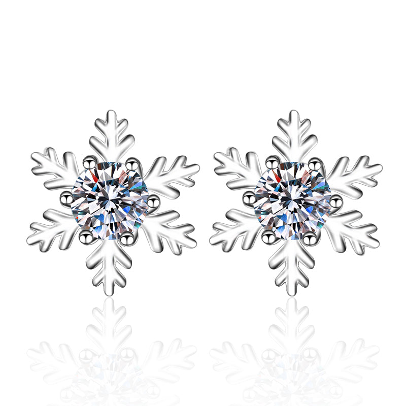 925 Sterling Silver Round Cut 925 Sterling Silver Snowflake Stud Earrings