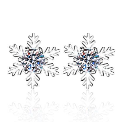 925 Sterling Silver Round Cut 925 Sterling Silver Snowflake Stud Earrings