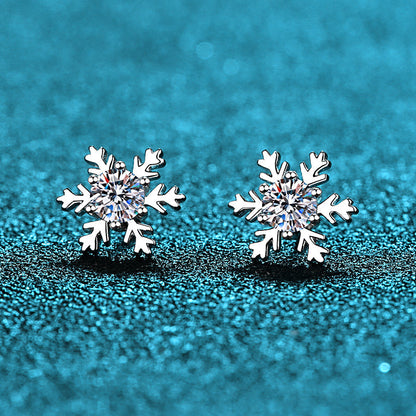 925 Sterling Silver Round Cut 925 Sterling Silver Snowflake Stud Earrings