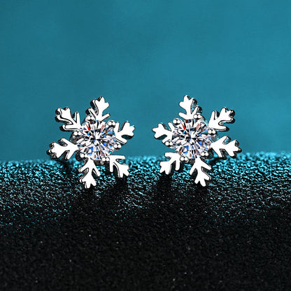 925 Sterling Silver Round Cut 925 Sterling Silver Snowflake Stud Earrings