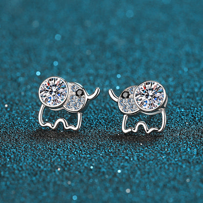 925 Sterling Silver Round Cut CZ Elephant Stud Earrings