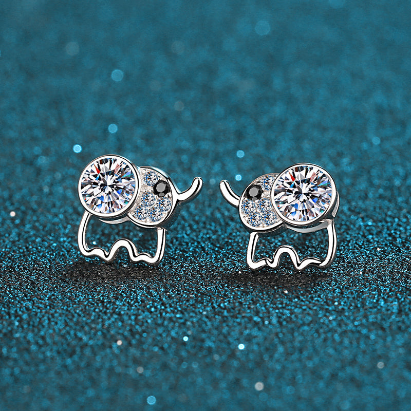 925 Sterling Silver Round Cut CZ Elephant Stud Earrings