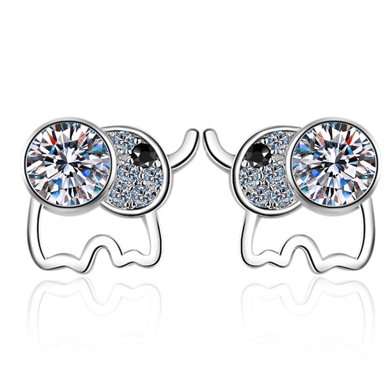 925 Sterling Silver Round Cut CZ Elephant Stud Earrings