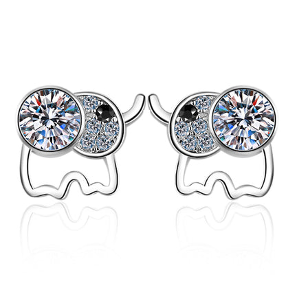 925 Sterling Silver Round Cut CZ Elephant Stud Earrings