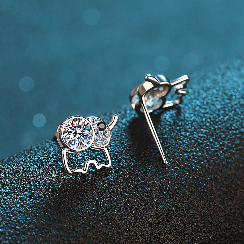 925 Sterling Silver Round Cut CZ Elephant Stud Earrings