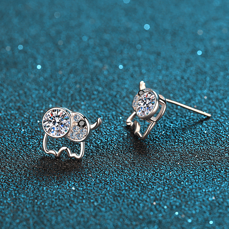 925 Sterling Silver Round Cut CZ Elephant Stud Earrings