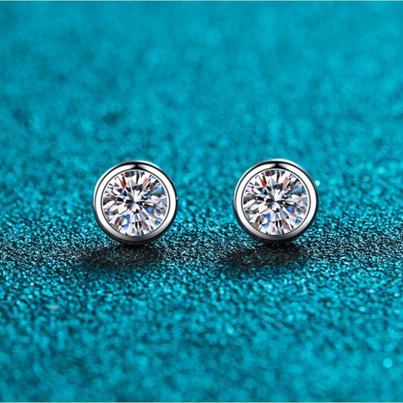 925 Sterling Silver Bezel Setting Round Cut Cubic Zirconia Stud Earrings