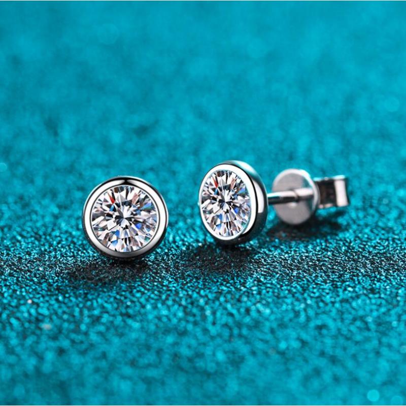 925 Sterling Silver Bezel Setting Round Cut Cubic Zirconia Stud Earrings