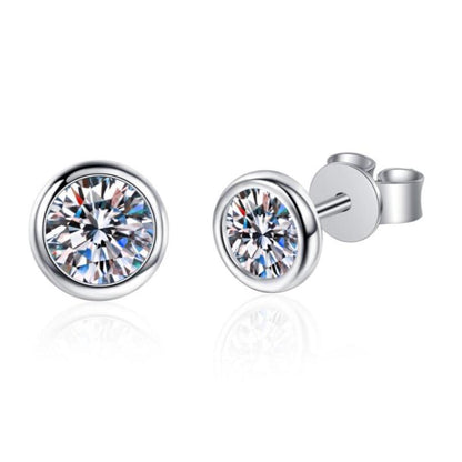 925 Sterling Silver Bezel Setting Round Cut Cubic Zirconia Stud Earrings