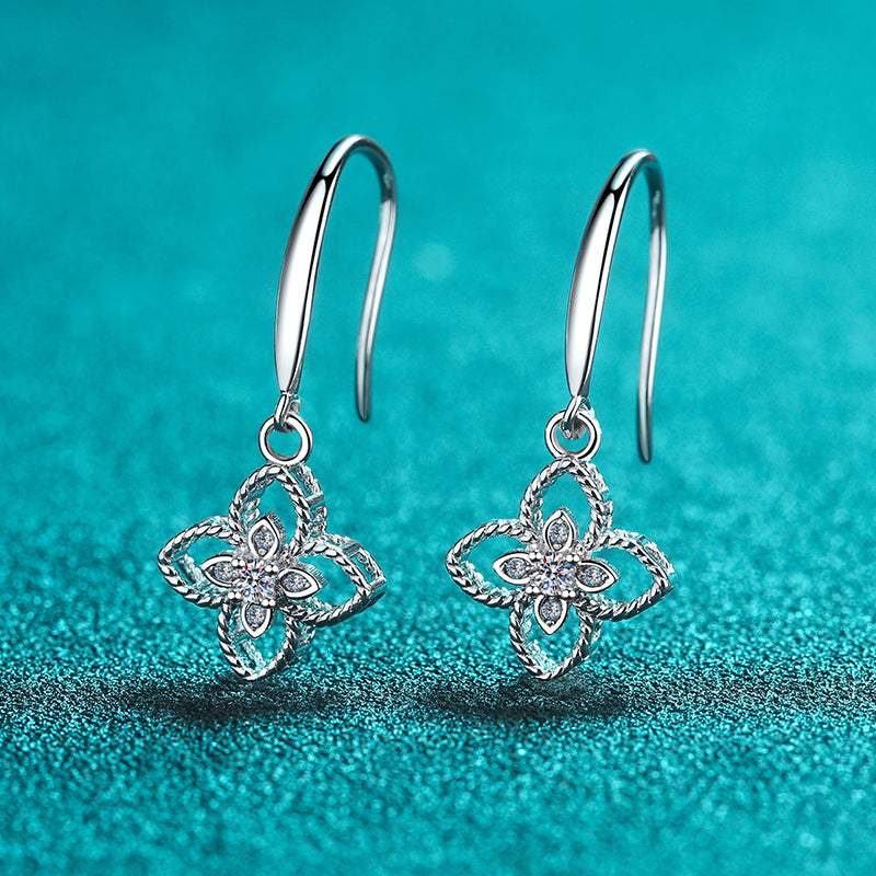 925 Sterling Silver Round Cut Cubic Zirconia Clover Ear Hook Earrings