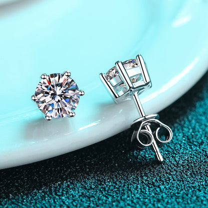 925 Sterling Silver Round Cut Cubic Zirconia Classis Stud Earrings