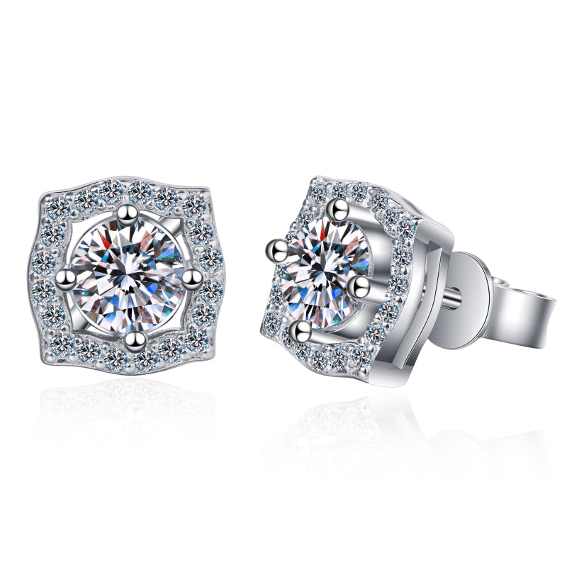 925 Sterling Silver Round Cut Cubic Zirconia Classic Octagonal Shape Stud Earrings