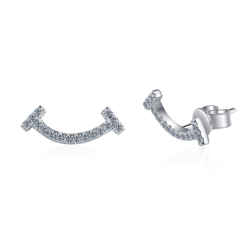 925 Sterling Silver Round Cut CZ Smile Stud Earrings