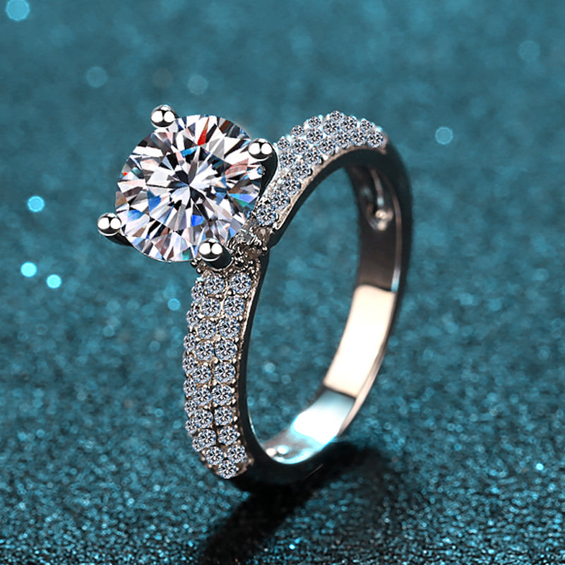 925 Sterling Silver Round Cut CZ Semi Pave Ring