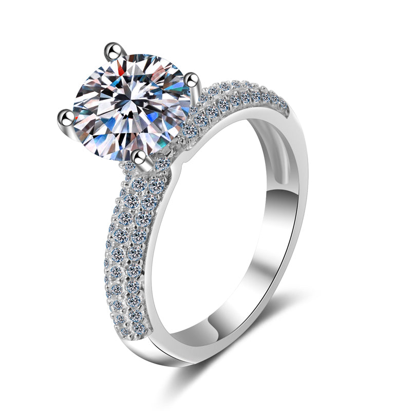 925 Sterling Silver Round Cut CZ Semi Pave Ring