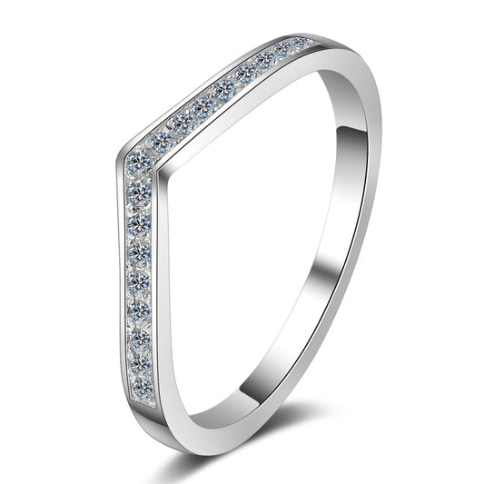 925 Sterling Silver Round Cut CZ V Shape Half Eternity Band