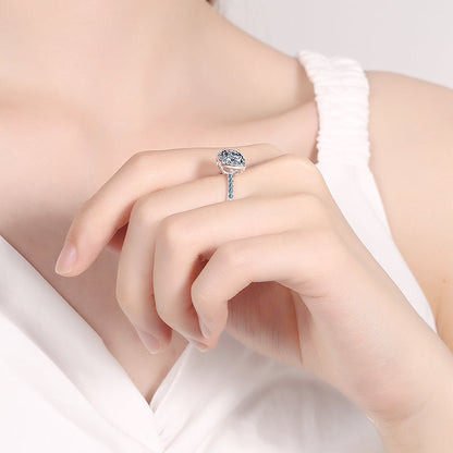 925 Sterling Silver Round Cut CZ Halo Ring