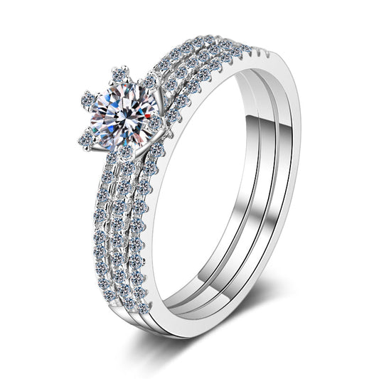 925 Sterling Silver Round Cut CZ Pave Bridal Ring Set