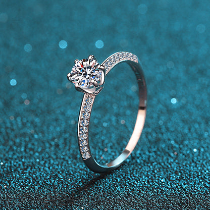 925 Sterling Silver Round Cut CZ Semi Pave Ring